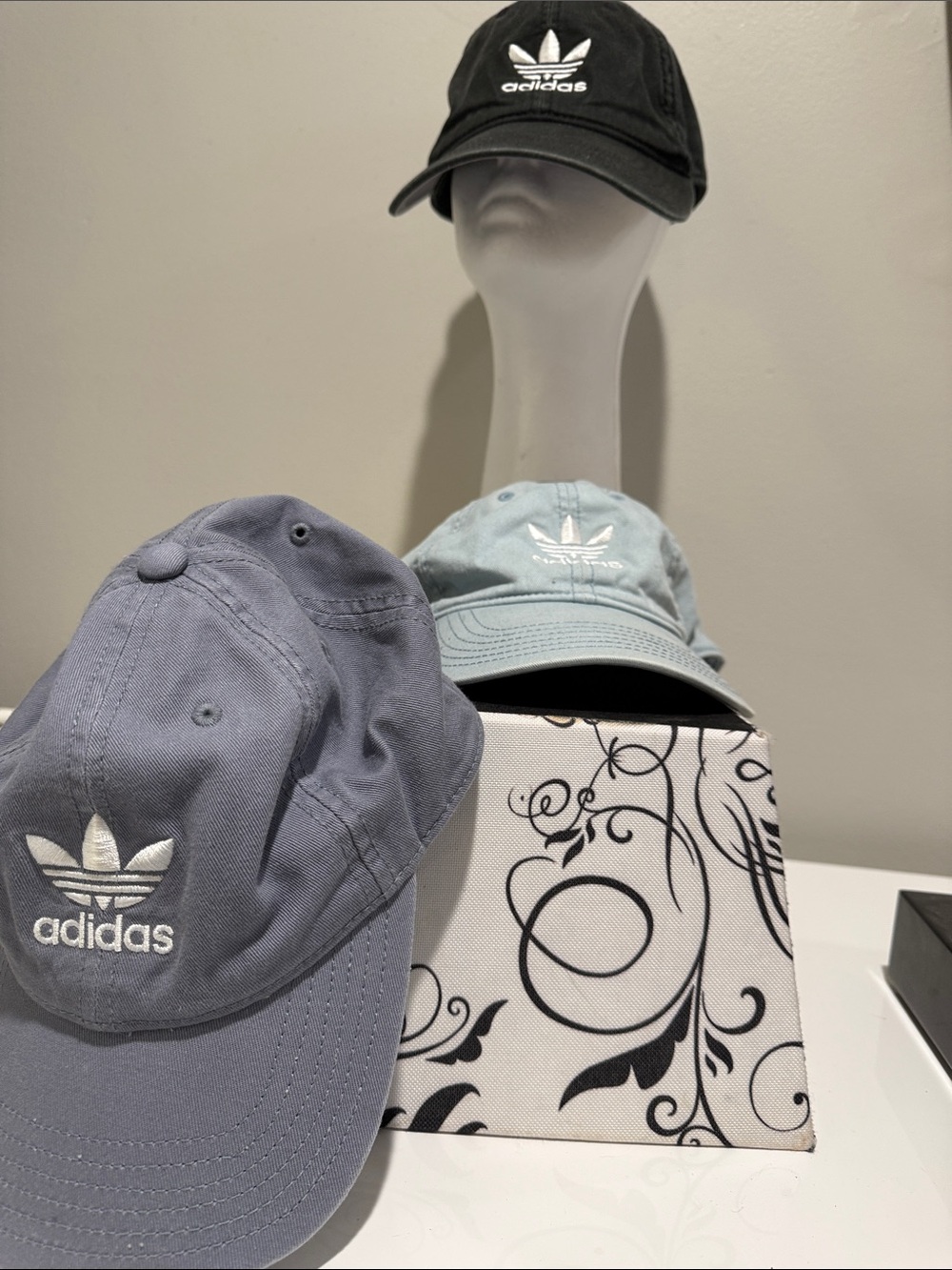 3 ADIDAS Baseball Caps 100% cotton 1 bill, 1 grey and 1 powder blue